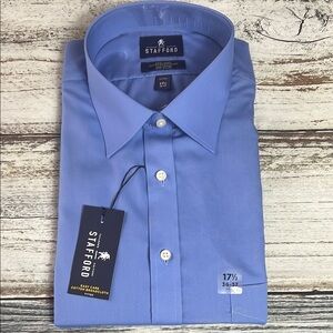 Stafford Men's Blue Dress Shirt Sz 17.5 (36/37) w/ Top Pocket